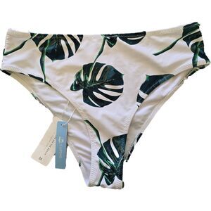 NWT Cupshe Swimsuit Bottom High Waist Monstera White Green Leaf M Vaca Resort